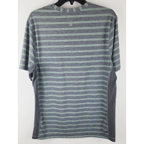 Lululemon T.H.E. Short Sleeve Shirt Striped Gray Green Heathered Mens Medium - Picture 2 of 3
